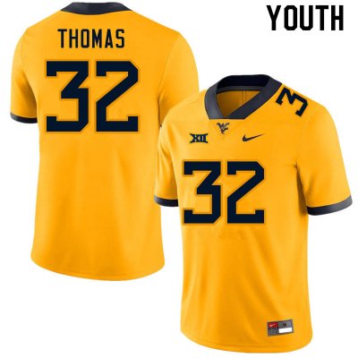 Youth West Virginia Mountaineers NCAA #32 James Thomas Gold Authentic Nike Stitched College Football Jersey RV15Q04GC